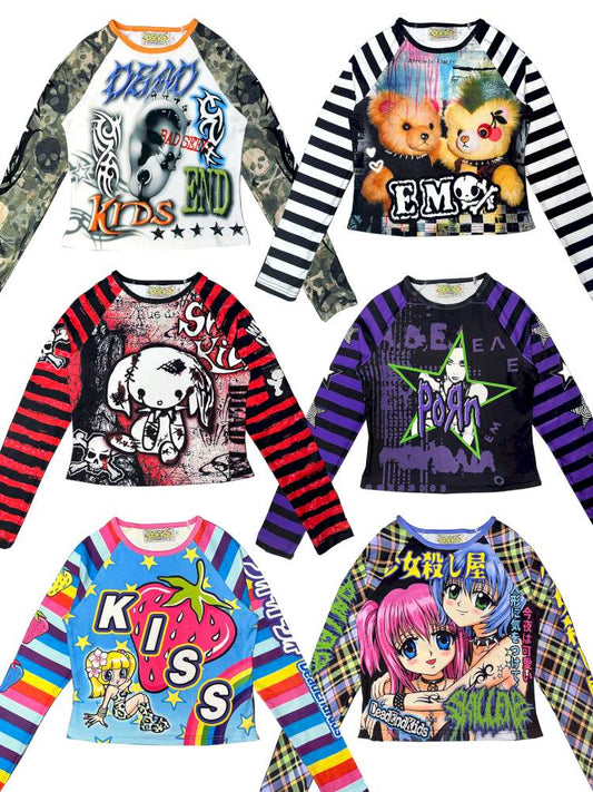 Sweet Cool Y2K Subculture Print Short Top【s0000014907】