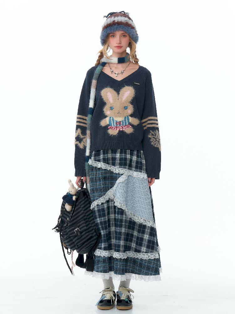 V- 넥 소프트 어두운 회색 스웨터 [S0000011496]