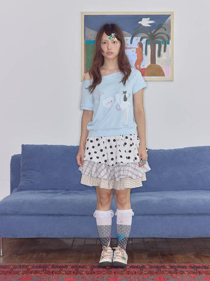 Light Wing Print Loose T-Shirt Top【s0000018712】