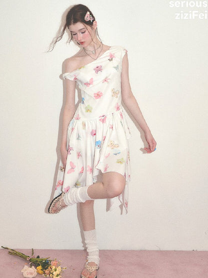 Butterfly Floral Off-Shoulder Dress【s0000017678】