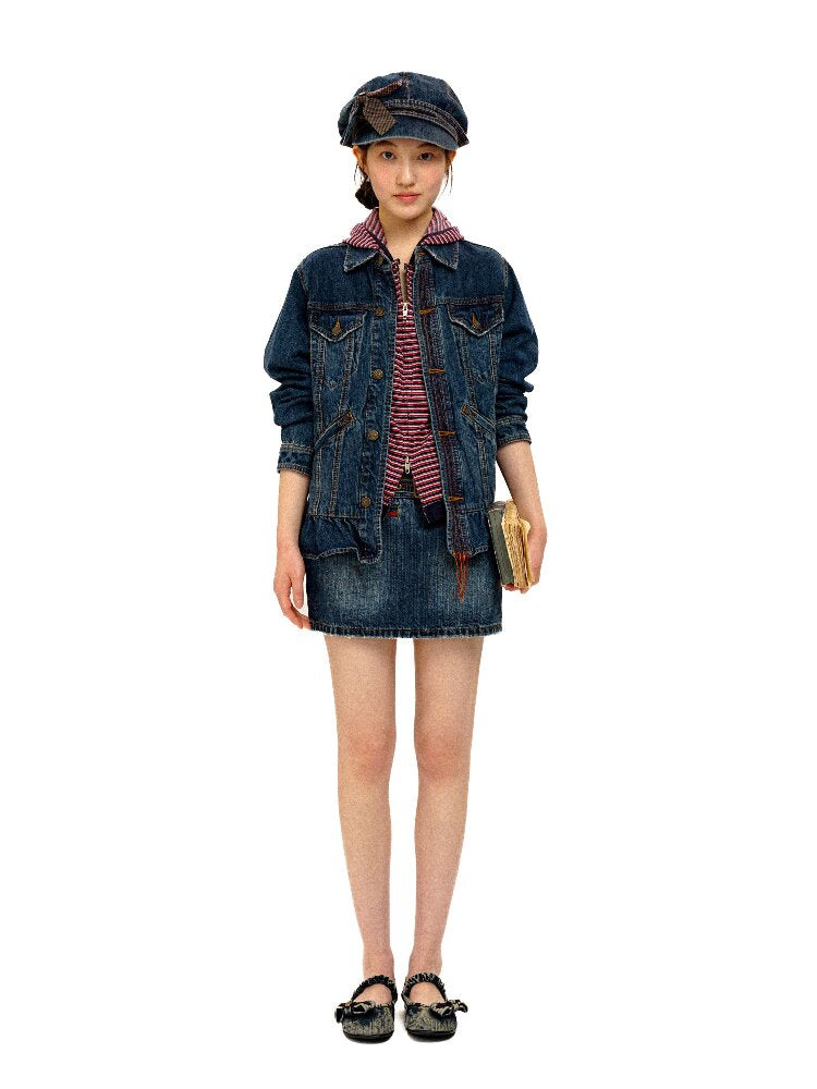 Vintage Denim Fringe Jacket Skirt【s0000016091】