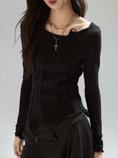 Black Panelled Split Line Top【s0000015598】