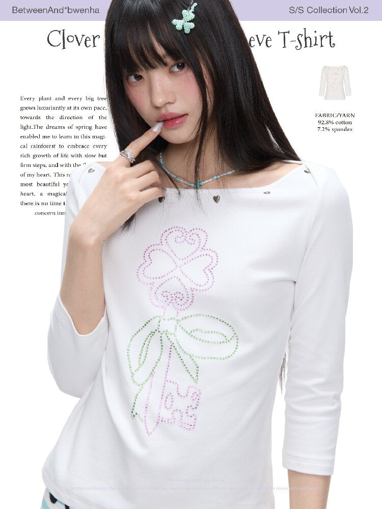 White Clover Hot Bead T-Shirt Top【s0000016408】
