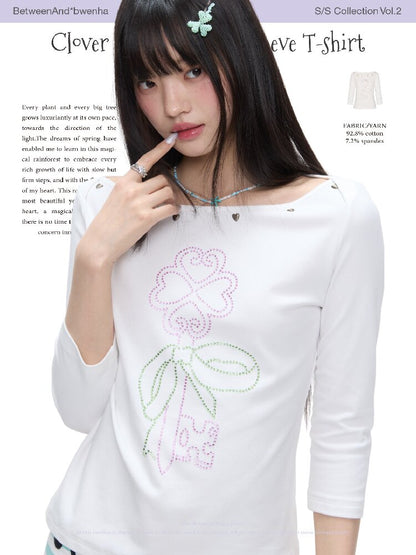 White Clover Hot Bead T-Shirt Top【s0000016408】
