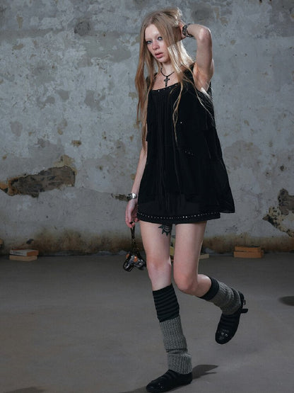 Ruffle Fringe Loose Faux Two-Piece Dress【s0000018099】