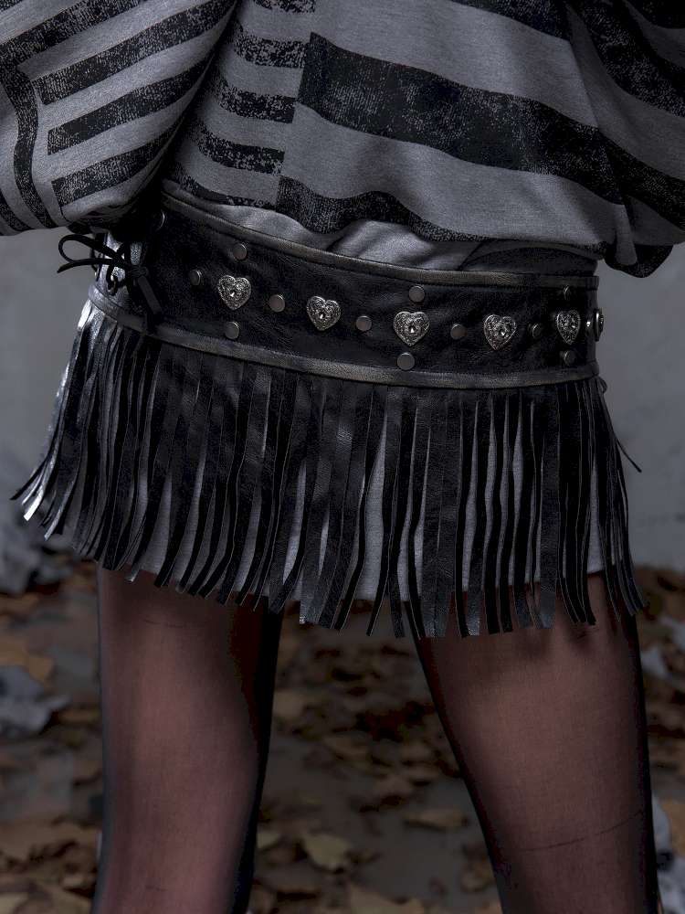 Heavy-Duty Fringe Wide Leather Belt【s0000014476】