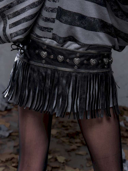 Heavy-Duty Fringe Wide Leather Belt【s0000014476】