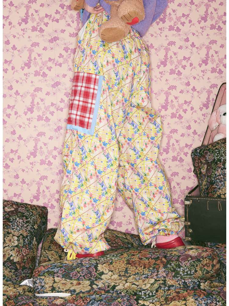Yellow Floral Plaid Umbrella Pants【s0000015371】