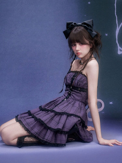 Purple Plaid Bandeau Cake Dress【s0000015757】