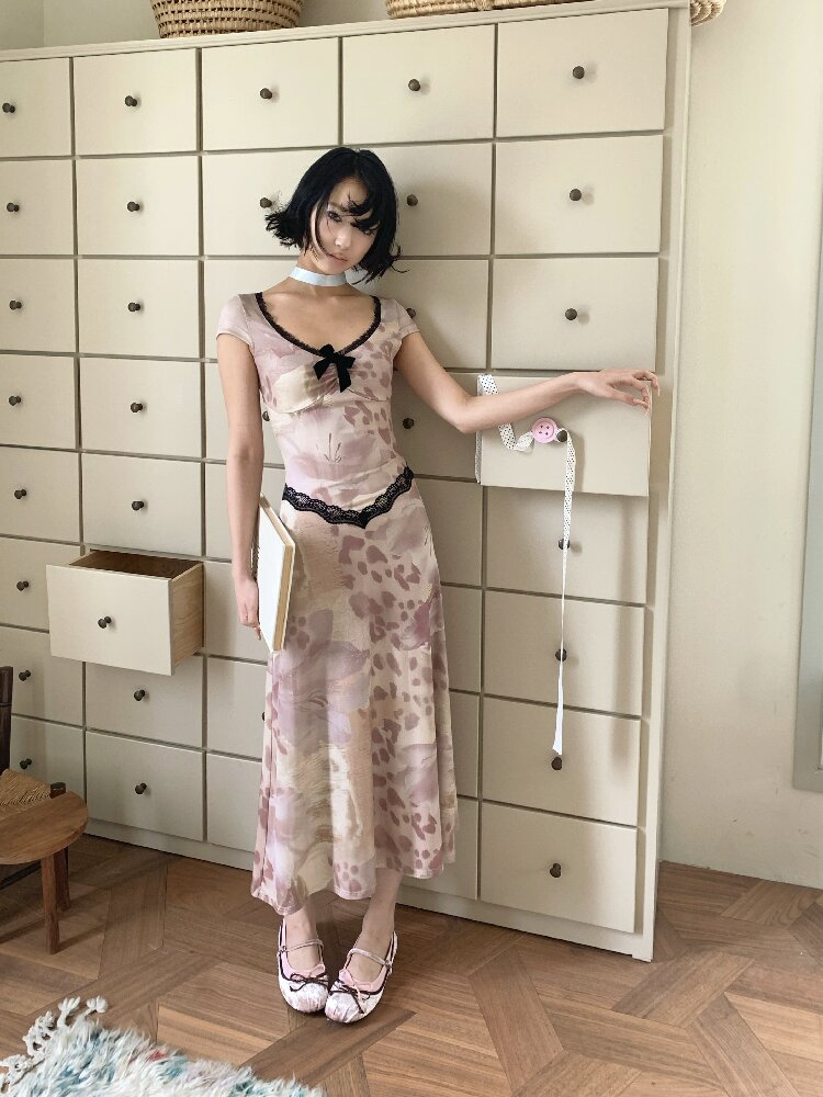 Vintage Pattern Lace Floral Dress【s0000018086】