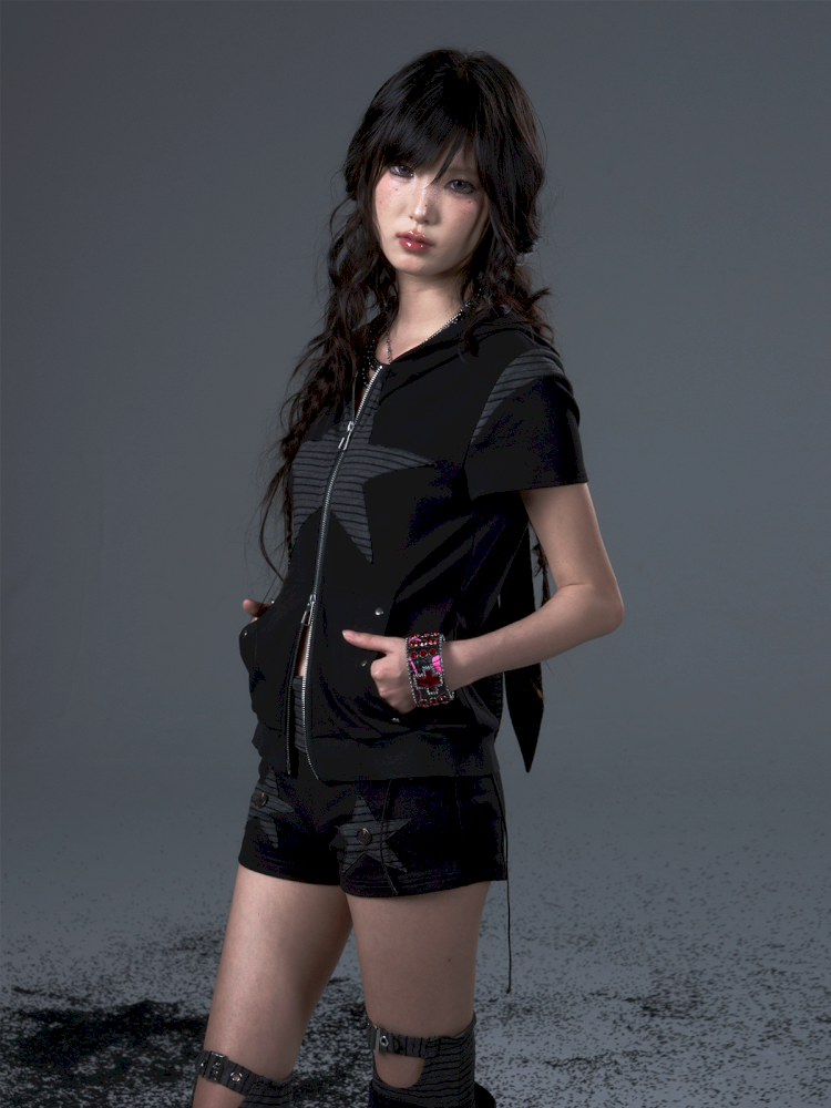 Stars Rabbit Ears Hooded Double Zipper Cardigan【s0000012442】