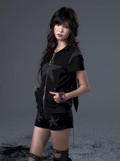 Stars Rabbit Ears Hooded Double Zipper Cardigan【s0000012442】