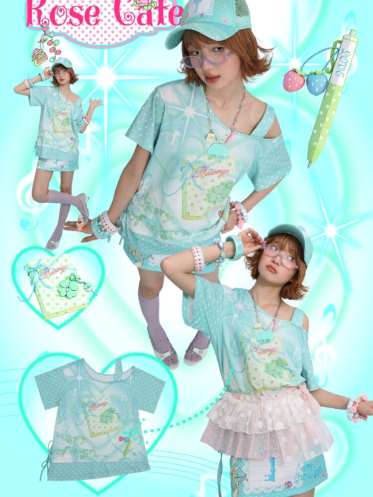 Lucky Clover Mint Shoulder T Shirt【s0000017454】