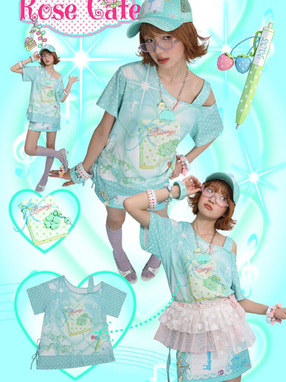 Lucky Clover Mint Shoulder T Shirt【s0000017454】