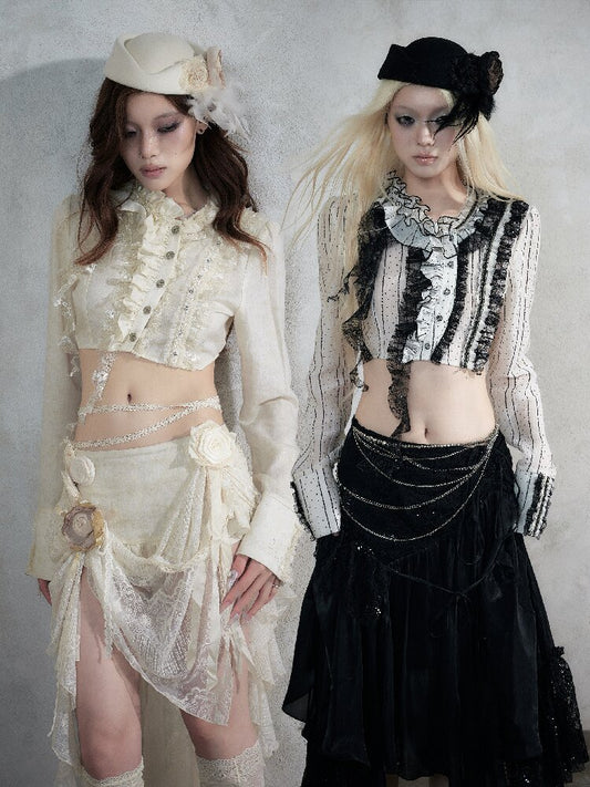 Vintage Lace Asymmetrical Shirt【s0000017987】
