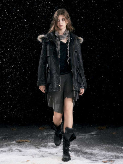 Heavy Industry Fur Collar Distressed Hooded Coat【s0000014671】