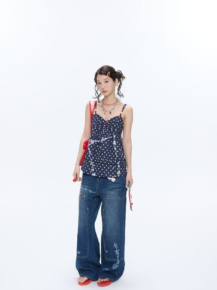 Summer Navy Blue Polka Dot Top【s0000016395】