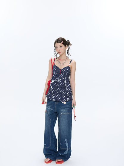 Summer Navy Blue Polka Dot Top【s0000016395】