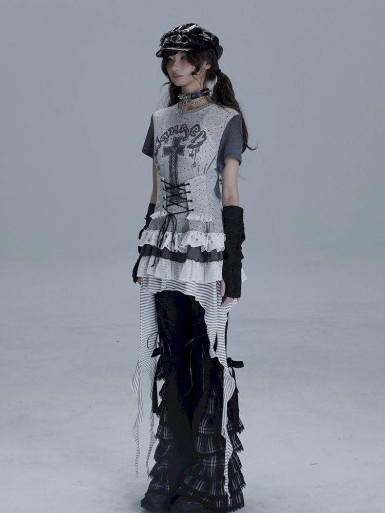 Irregular Lace Skirt Long Tee【s0000013485】