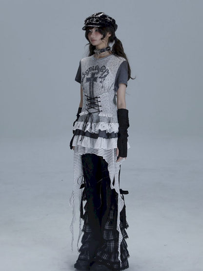 Irregular Lace Skirt Long Tee【s0000013485】