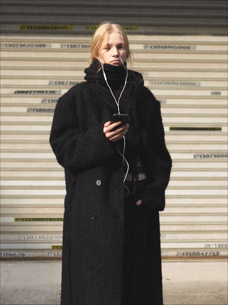 Black Woolen Loose Double-Breasted Coat【s0000014875】