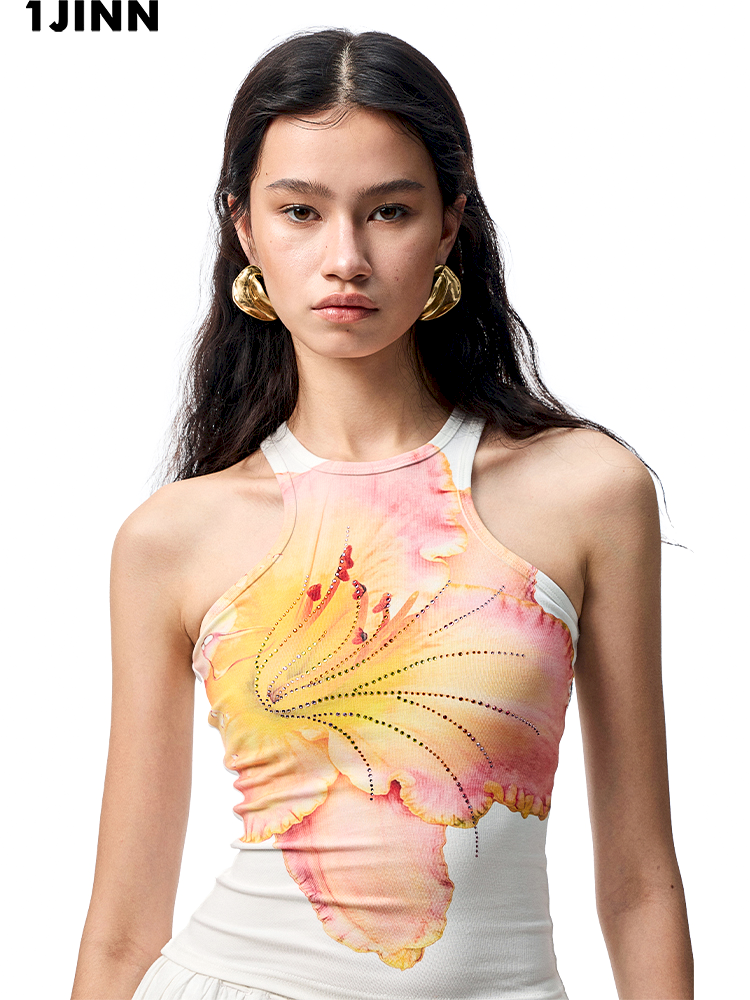 Floral Printing Hot Rhinestone Work Vest【s0000012406】