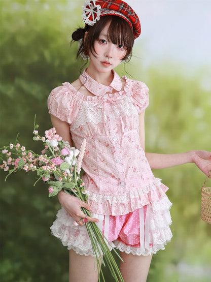 Pink Polka Dot Short Sleeve Shirt【s0000016555】