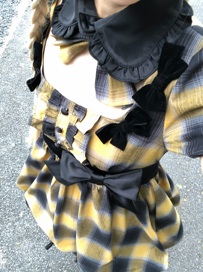 Plaid Puff Sleeve Lantern Dress【s0000016892】