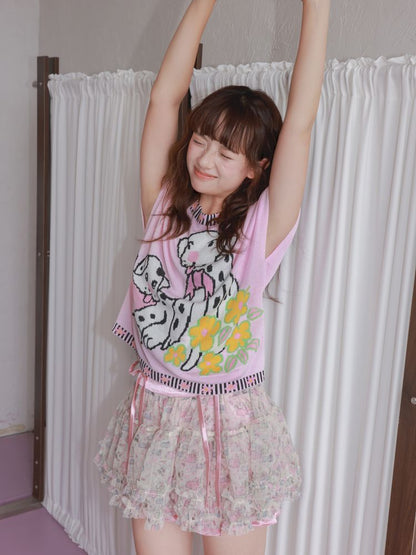 Pink Spotted Dog Knitted T-Shirt【s0000012823】