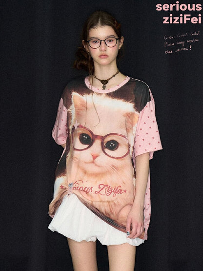 Retro Cat Star Cat Print T Shirt【s0000017266】