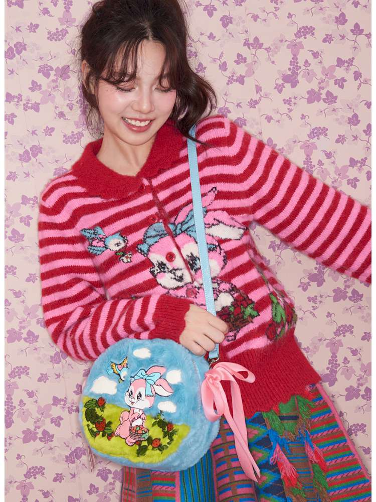 Red Striped Bunny Knitted Cardigan【s0000015376】