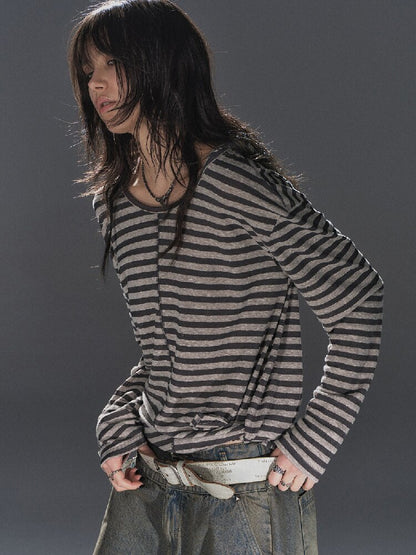 Striped Hooded Punk Long T Shirt【s0000016242】