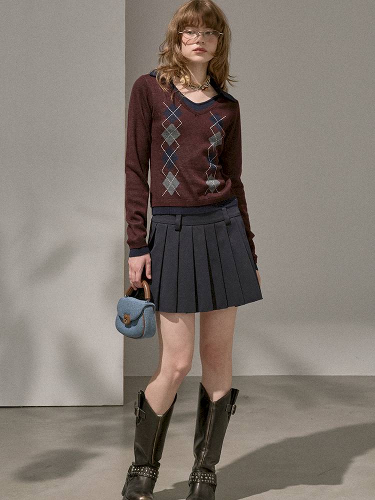 Contrast-Color Slim-Fit Pullover【s0000014405】