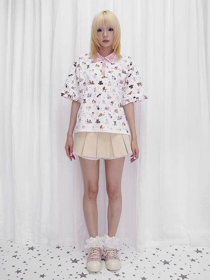 Dog Print Oversize Polo Shirt【s0000013873】