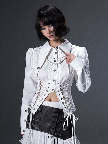 Semi-Sheer Patchwork Lapel Shirt【s0000018004】