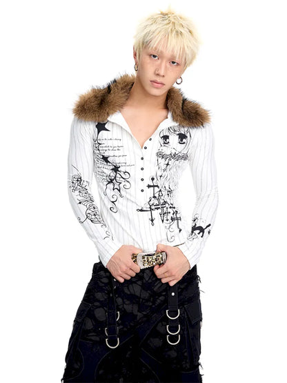 Fur Collar Long-Sleeve Polo Shirt【s0000014091】