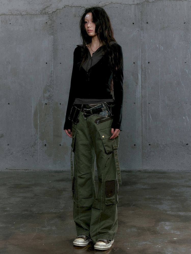 Splicing skinny straight pants【s0000009918】