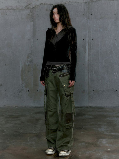 Splicing skinny straight pants【s0000009918】