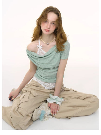 Lace Straps Short Sleeve T-shirt【s0000012254】