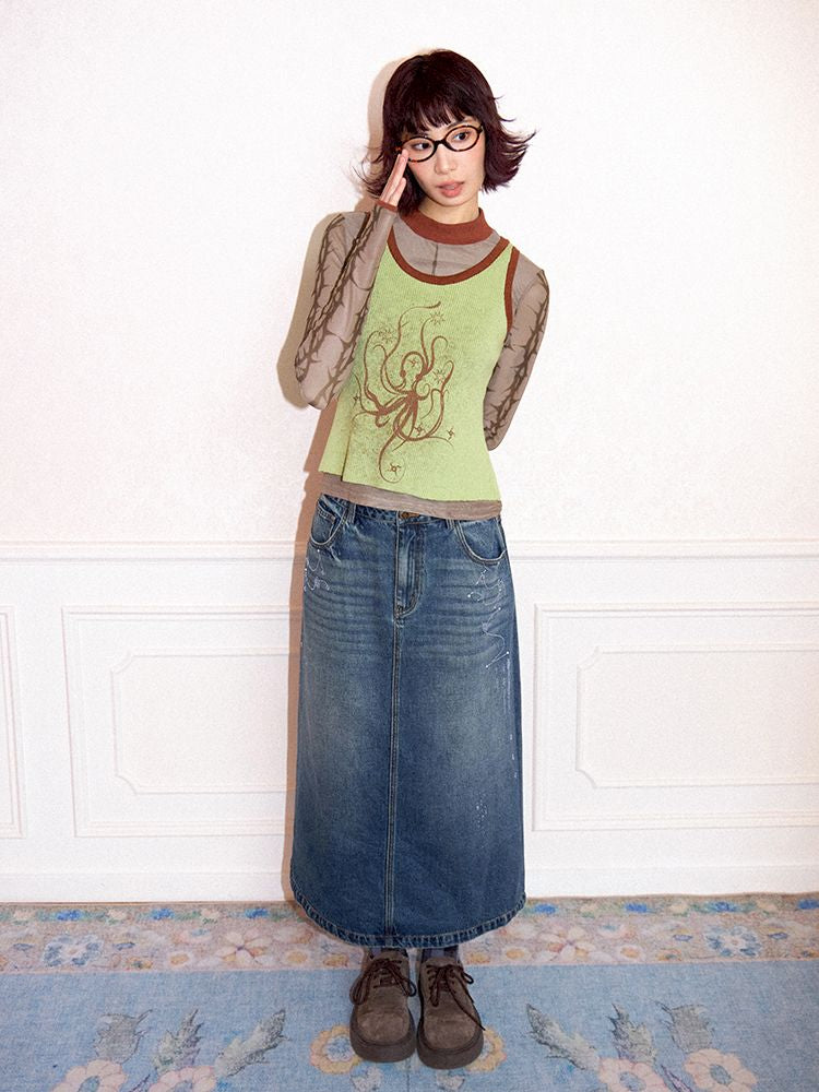 Low- Waisted Denim Mid-Length Half Skirt【s0000011643】
