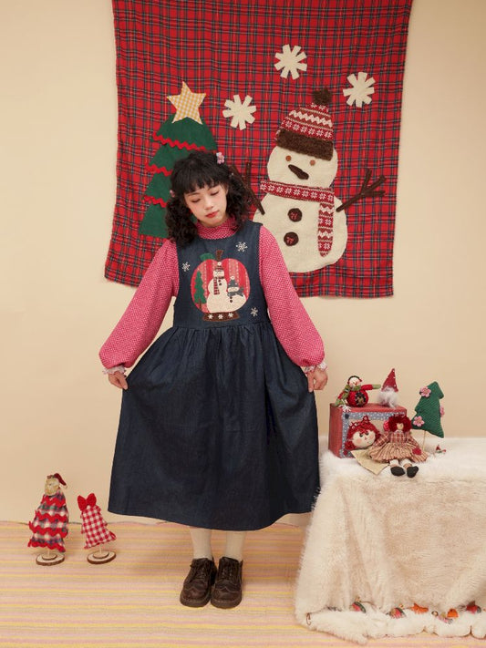 Christmas Tree Appliqued Denim Vest Skirt【s0000005574】