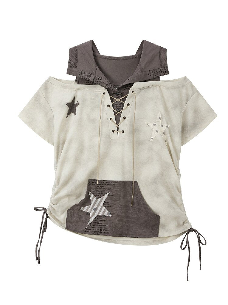 Hooded Tie Dye Five Pointed Star Top【s0000016536】