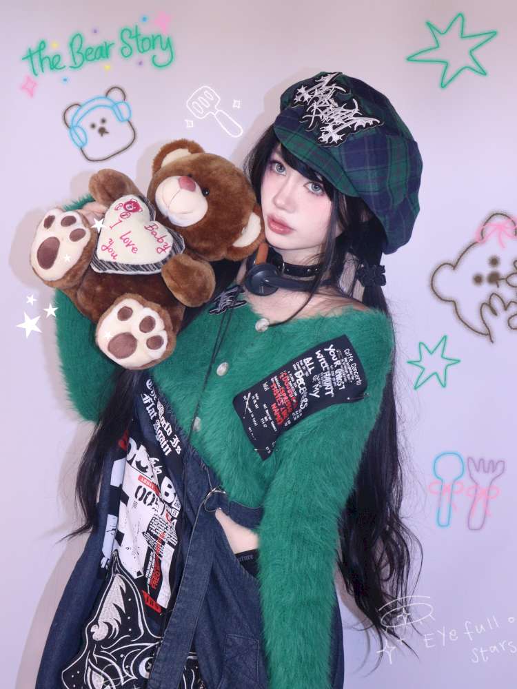 Green Y2K Loose Velvet Sweater【s0000014623】