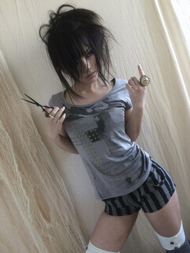 Punk Stud Portrait Modal Top【s0000018113】