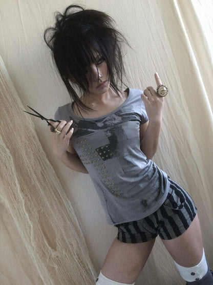 Punk Stud Portrait Modal Top【s0000018113】