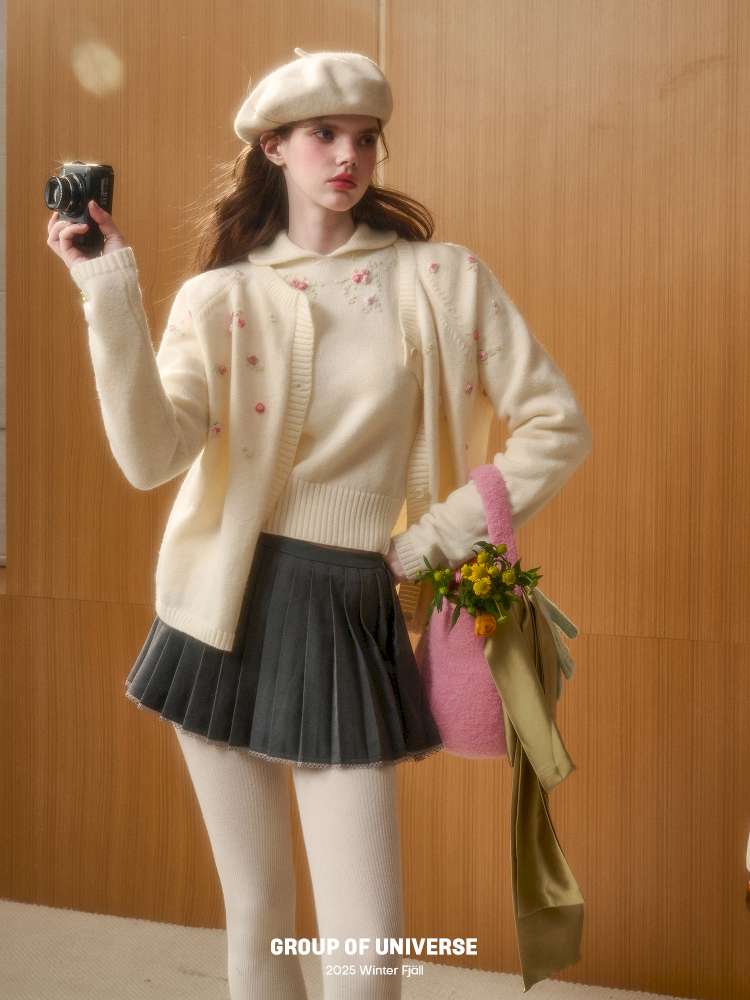 Wool Hand-Embroidered Flower Sweater Cardigan【s0000014891】