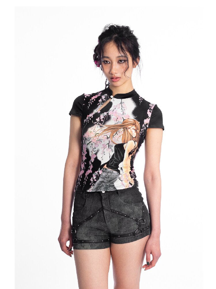 Tie-Dye Denim Studded Hot Pants【s0000018049】