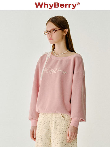 Lace Ribbon Sweatshirt Raglan Top【s0000011980】