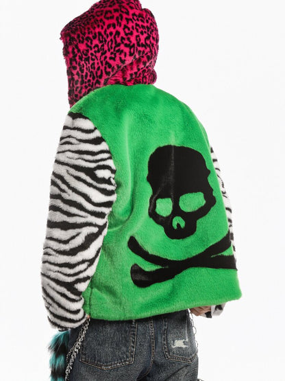 Neon Leopard Skull Patchwork Coat【s0000019279】