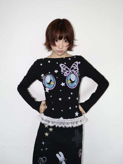 Star Comic Eye Boat Neck Top【s0000018666】